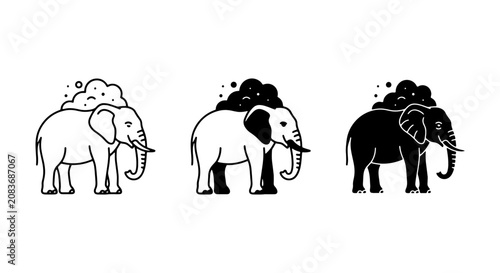 Elephant Icon Set, Outline and Silhouette Vector Graphics, Cute Animal Illustrations for Design Projects