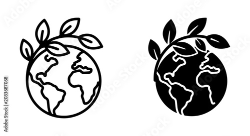 Eco-friendly Earth icons, green planet symbols, nature conservation vector graphics, environmental awareness illustrations