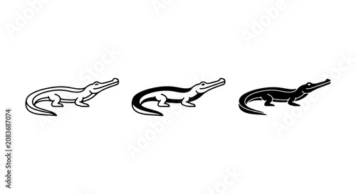 Alligator Icons Set: Black, White, and Silhouette Vector Graphics for Wildlife and Reptile Themes