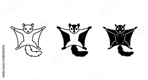 Flying Squirrel Icons Set, Cute Mammal Vector Graphics, Wildlife Silhouette Collection, Simple Animal Art