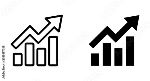 Growth Chart Icons, Upward Trend Bar Graph Vector Set, Business Analytics Data Visualization