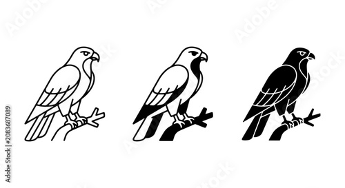 Hawk Icon Set, Bird Silhouette Vector Art, Majestic Raptor Emblem Graphics, Wildlife Symbol Collection