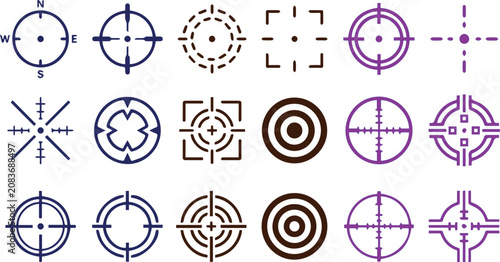 Fotografi target and crosshair icons set vector- aim, focus and scope symbols