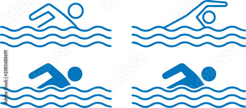 swimming sports icon set with swimmer stroke symbols vector