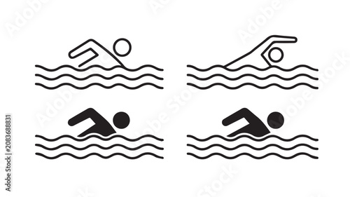 swimming sports icon set with swimmer stroke symbols vector