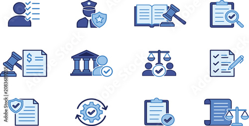 Cuadro en lienzo Law and compliance icon set with rules authority conduct audit penalty government ethics policy procedure guideline and corporate regulatory elements