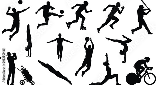 Photos Sports and Fitness Silhouettes Set Featuring Athletes Playing Soccer Basketball