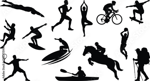 Foto Sports and Outdoor Activities Silhouettes Set Featuring Swimming Running Cycling