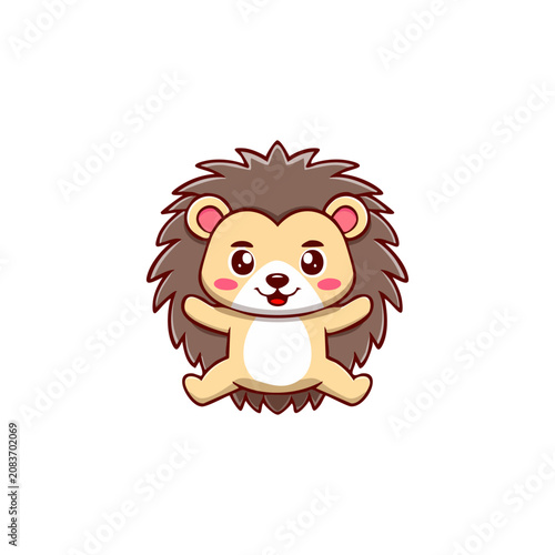 Adorable cartoon hedgehog mascot illustration with a cheerful expression and friendly pose isolated on a white background for children graphic design