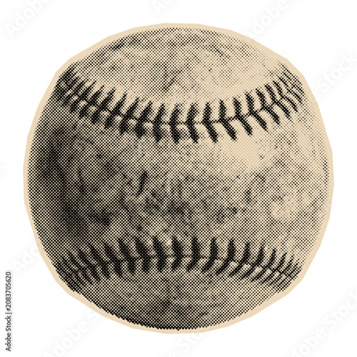 фотографія Classic baseball with detailed stitching, rendered as a vintage halftone illustr