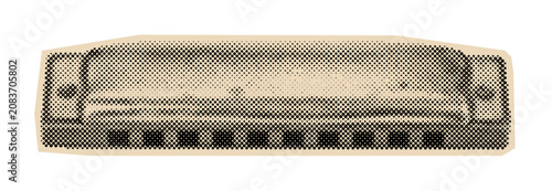 Bild auf Leinwand Harmonica illustration in a vintage halftone style, depicting a classic musical