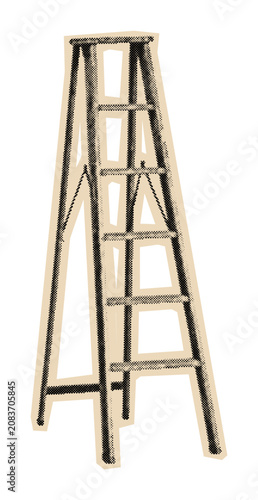 Vintage stepladder illustration in a retro halftone pop-art style for construction and home improvement