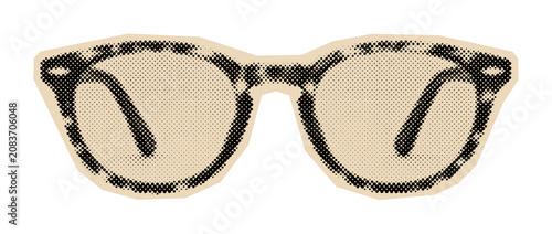 Cuadro en lienzo Vintage eyeglasses illustration with retro halftone shading, depicting classic e
