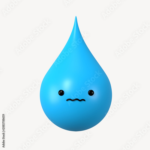 Картината върху платно 3D scared blue water drop, emoticon illustration