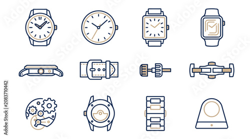Bild auf Leinwand Wristwatch design and horology mechanism icons