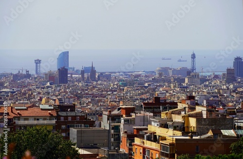 Panoramic view of the city of Barcelona in Spain, from the Park Guell hill