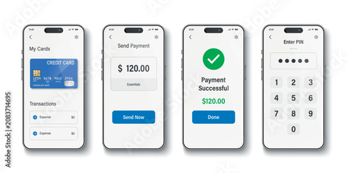 Bilde på lerret Vector 3d Mobile Payment App, Vector Illustration