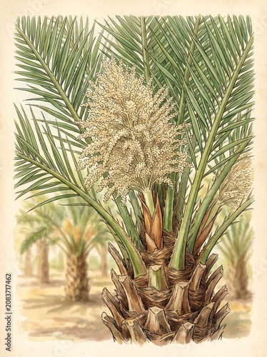 Male Date Palm Flower Botanical Illustration