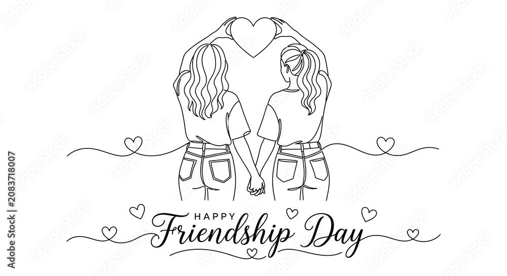 Obraz premium Line art illustration of two women forming a heart shape with hands