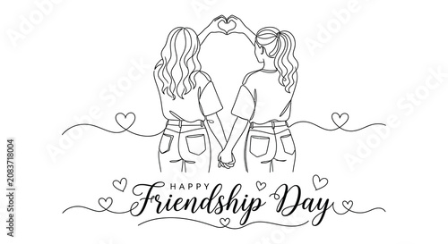 Photos Two women forming a heart shape with hands linear vector illustration