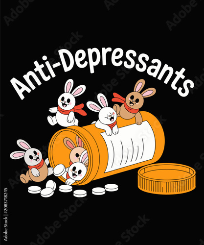 Bild auf Leinwand Antidepressants Rabbit Cute Bunny Funny Rabbit Lover