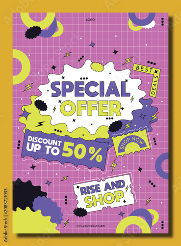Special Offer Sale Poster Template with Retro Geometric Design