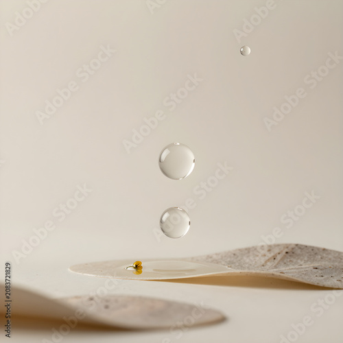 Delicate botanical extracts floating on soft, layered organic textures with plenty of creative space