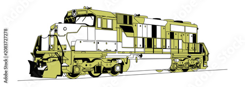 Industrial Diesel Freight Locomotive Vector Outline for Rail Transport Systems and Heavy Machinery Logistics Professional Technical Illustration for Shipping Infrastructure and Cargo Haulage