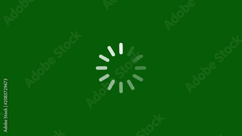Minimalist white loading spinner animation on green screen background, for chroma key, compositing progress