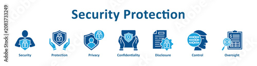 Security Protection web icon banner with line art style