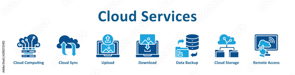 Fototapeta premium -Cloud Services web icon banner with line art style