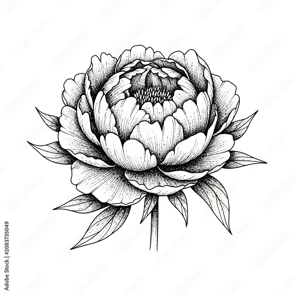 Fototapeta premium Detailed Drawing of a Peony Flower.