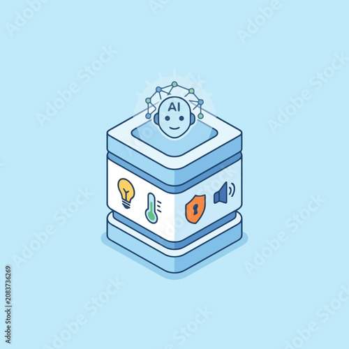 Artificial intelligence concept with data server and various icons