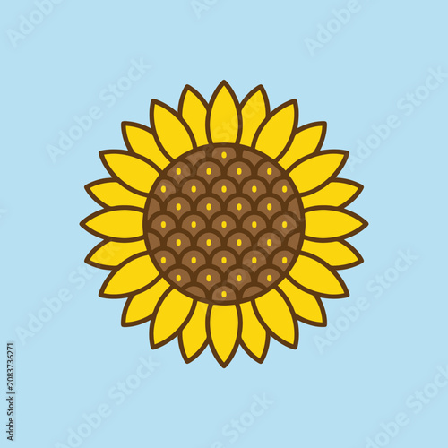 A vibrant yellow sunflower illustration on a light blue background