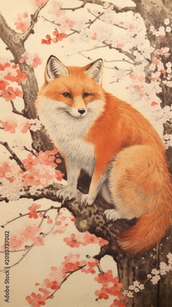 Fototapeta premium Illustration of red fox wildlife animal mammal.
