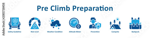 Photos Pre Climb Preparation web icon banner with glyph color style