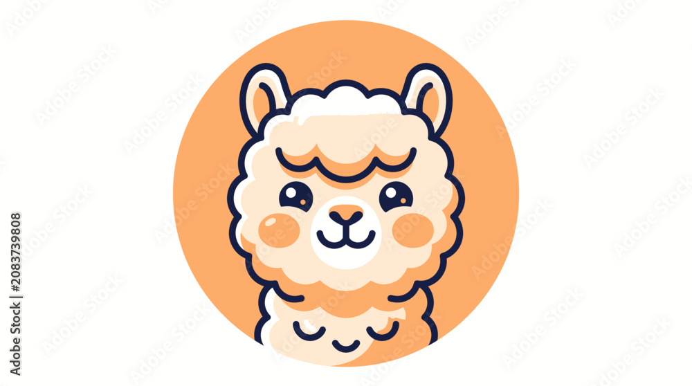 Naklejka premium Cute Fluffy Alpaca Portrait Flat Vector Icon Illustration Featuring A Friendly Animal Character Design For Creative Graphic Projects