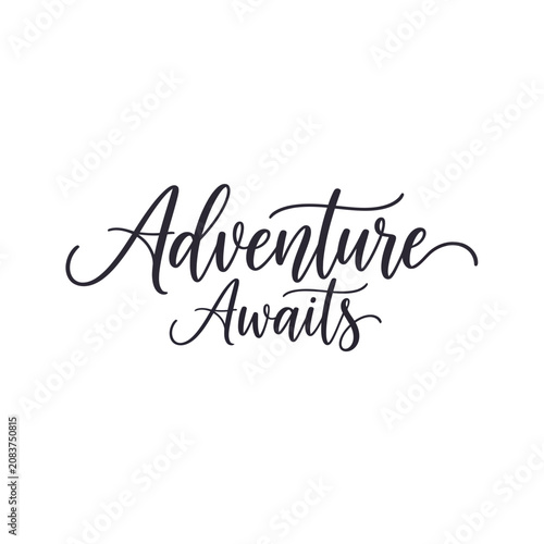Cuadro en lienzo Inspirational adventure awaits typography with mountain landscape illustration f