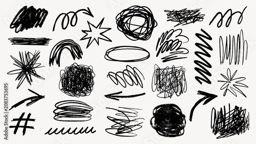 Canvastavla Abstract black scribble design element set