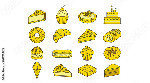 Yellow Pastries and Desserts Collection: Cakes, Croissants, Donuts, Ice Cream