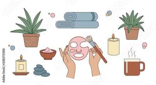 Fotografie Woman applying facial treatment cream.