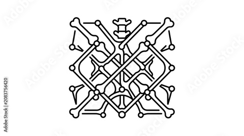 Intricate Bone Knot Design, Abstract Medical Symbol, Black and White Illustration