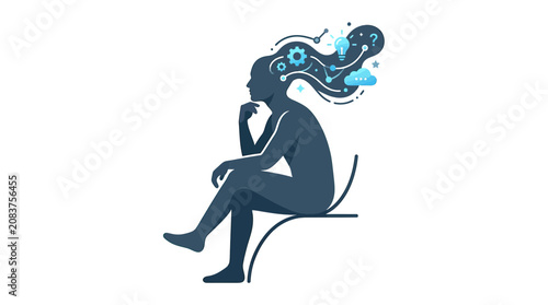 Silhouette of a person thinking, ideas flowing from head, creative process