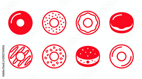 Red Donut Icons Collection: Simple & Modern Sweet Treat Graphics