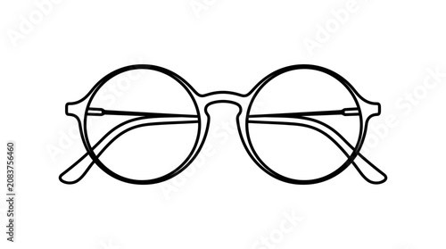 Minimalist round eyeglasses outline, vector graphic, transparent background