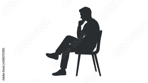 Konstfotografi Silhouette of a man sitting on a chair, deep in thought, isolated on white backg