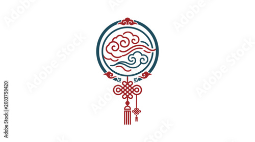 Circular Chinese ornament with clouds and decorative hanging knot