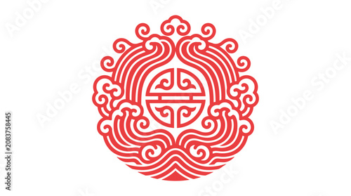 Circular red auspicious cloud pattern with central Chinese symbol