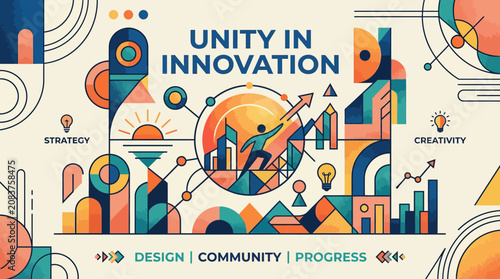 Colorful abstract geometric mural representing unity and creative innovation.