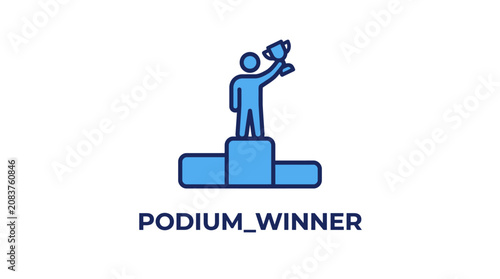 Cuadro en lienzo Blue Winner Standing on Podium.